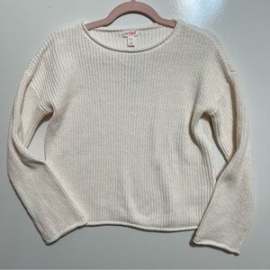 NWT Cat & Jack Girl's Cream Ribbed Crewneck Sweater- XL(14)